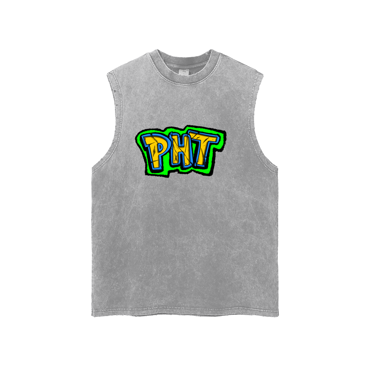 PHT  Snow Washed Frayed Hem Tank Top B&W Logo