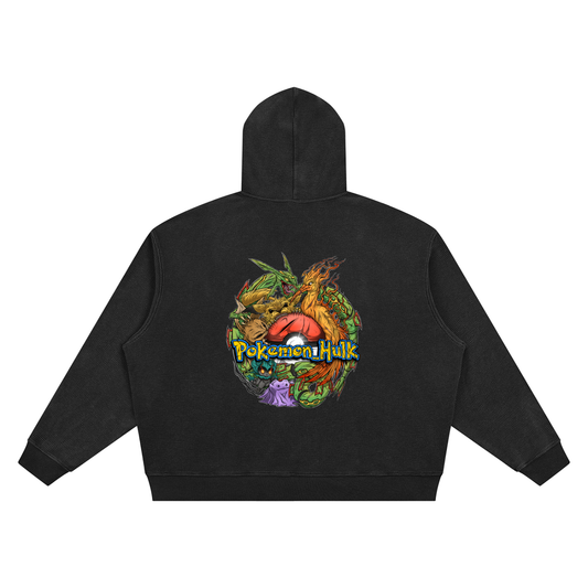 PHT  Vintage Wash Waffle Boxy Hoodie Colour Logo