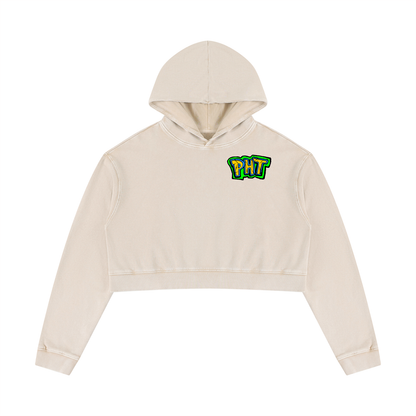 PHT Women’s Mineral Washed Crop Hoodie B&W Logo