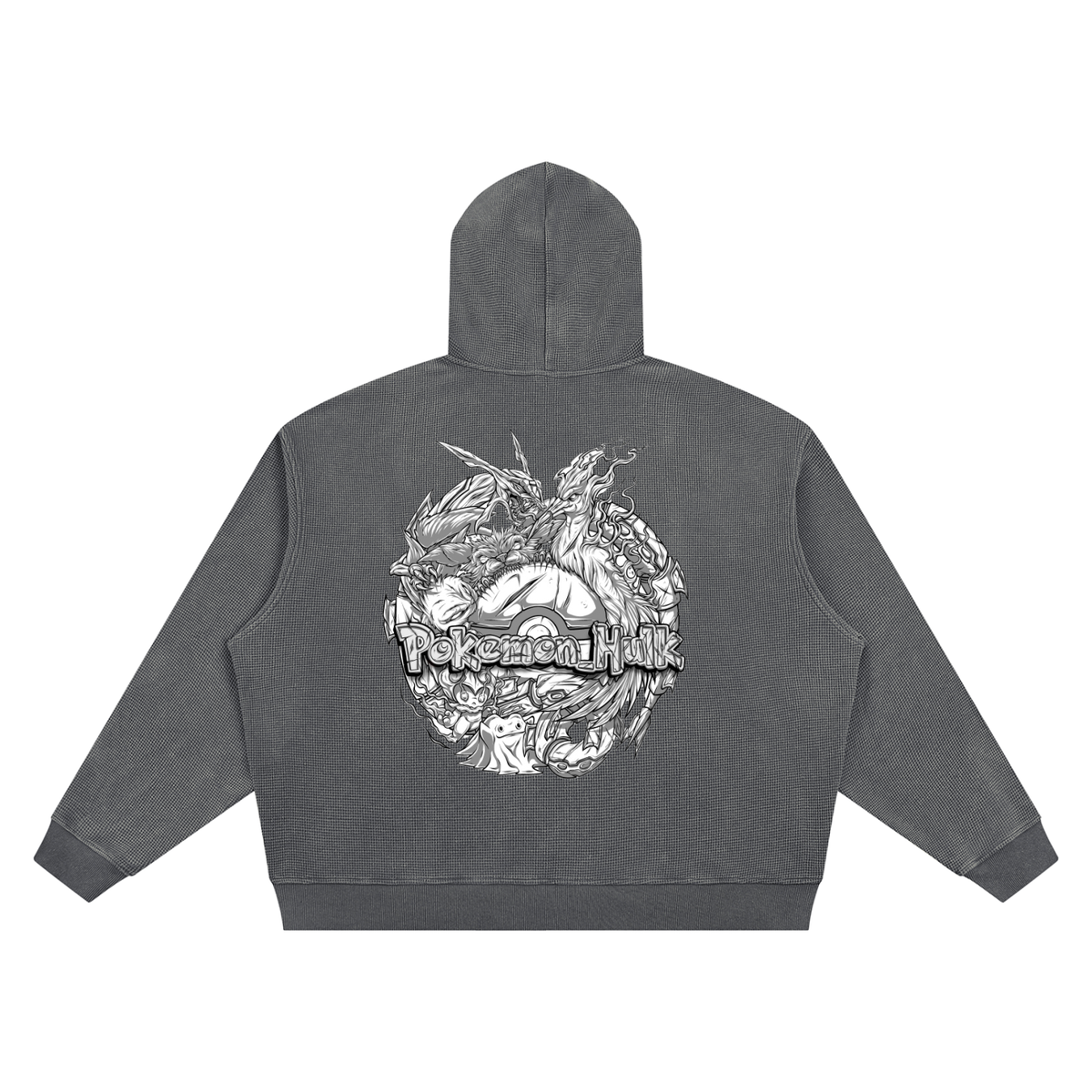 PHT Vintage Wash Waffle Boxy Hoodie B&W Logo