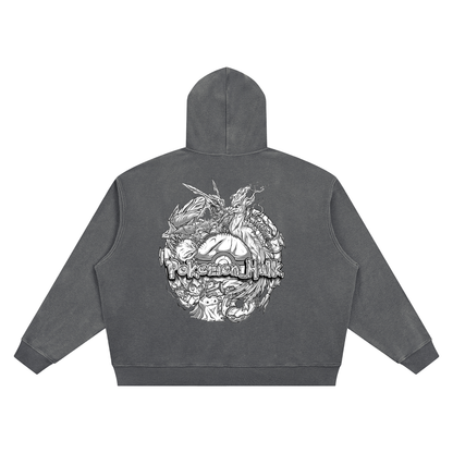 PHT Vintage Wash Waffle Boxy Hoodie B&W Logo