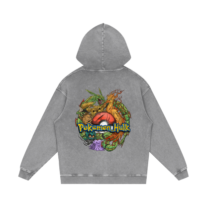 PHT Snow Washed Loose Cotton Hoodie Colour Logo