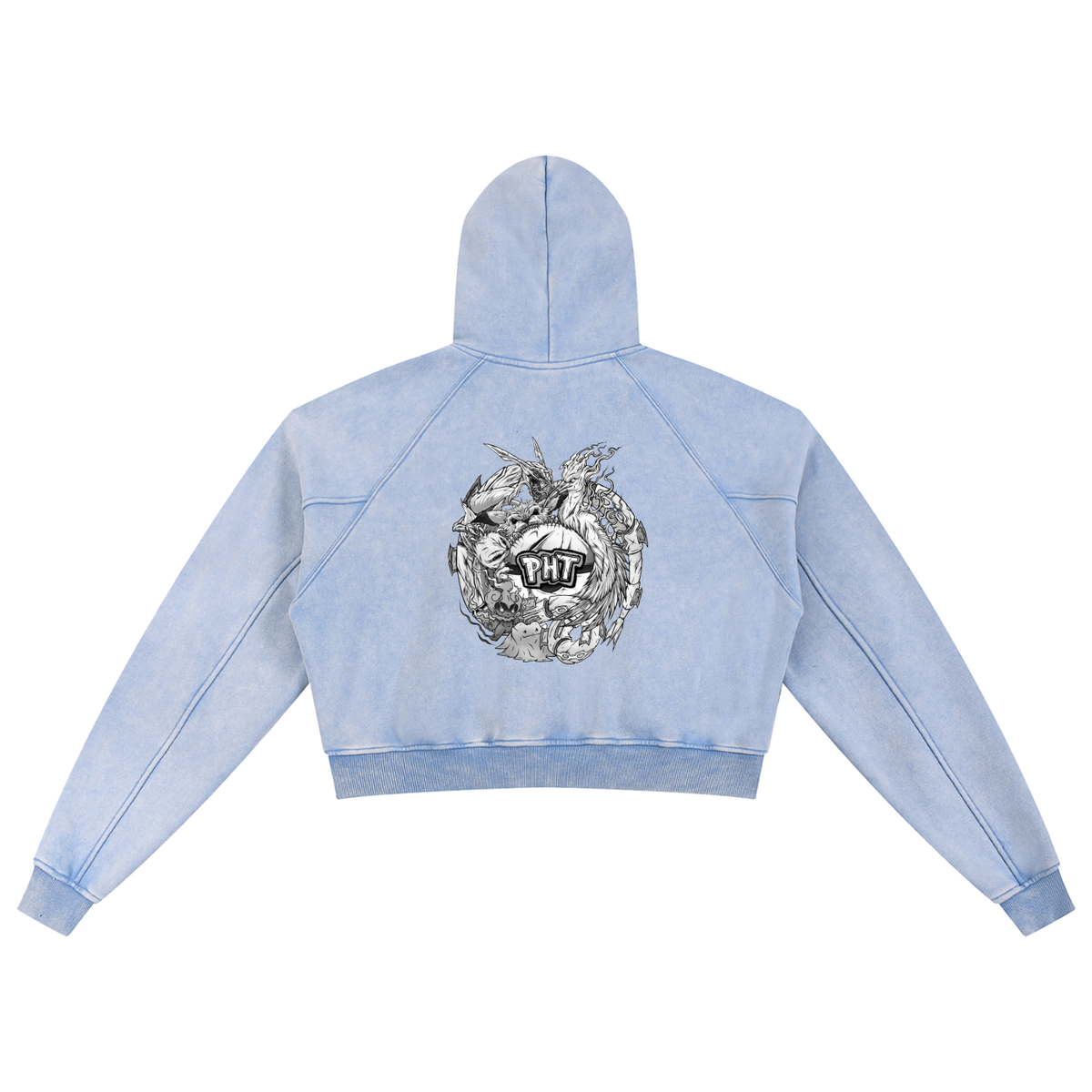 PHT Snow Washed Cropped Hoodie B&W Logo