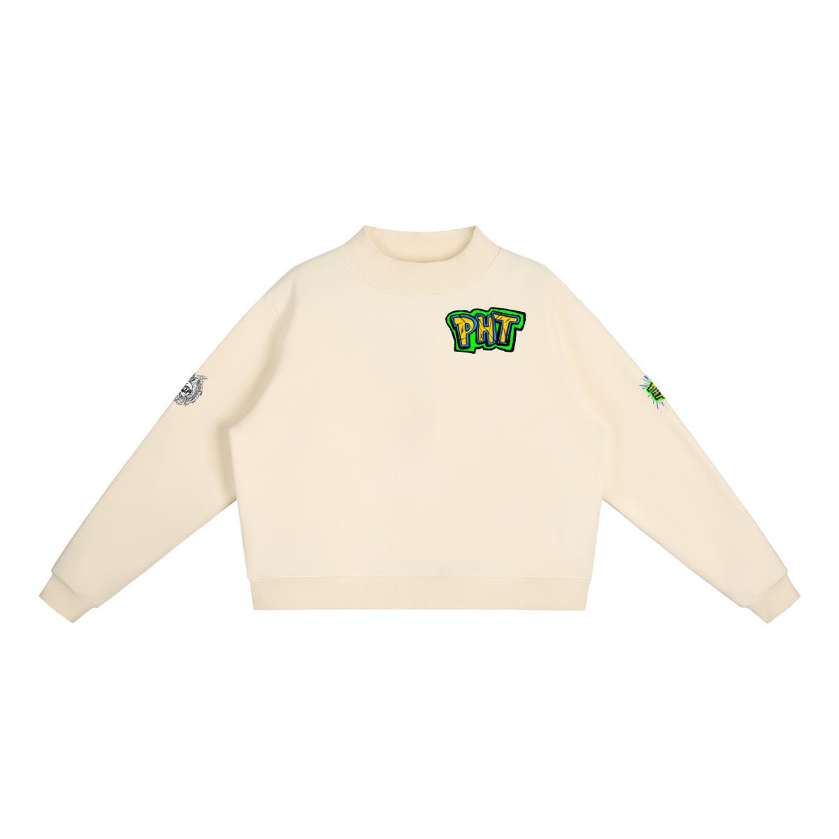 PHT Fleece Mock-Neck Crew Sweatshirt B&W Logo