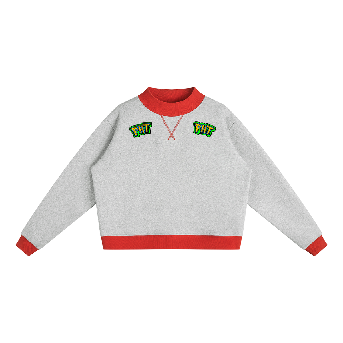 PHT Women’s Mock Neck Crewneck Sweatshirt B&W Logo