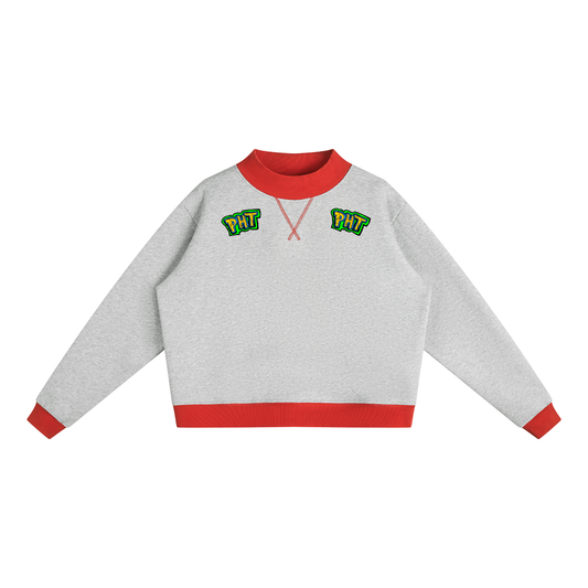 PHT Women’s Mock Neck Crewneck Sweatshirt B&W Logo
