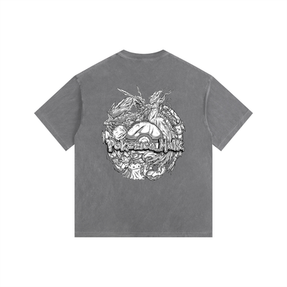 PHT Vintage Washed Oversized Cotton T-Shirt B&W Logo