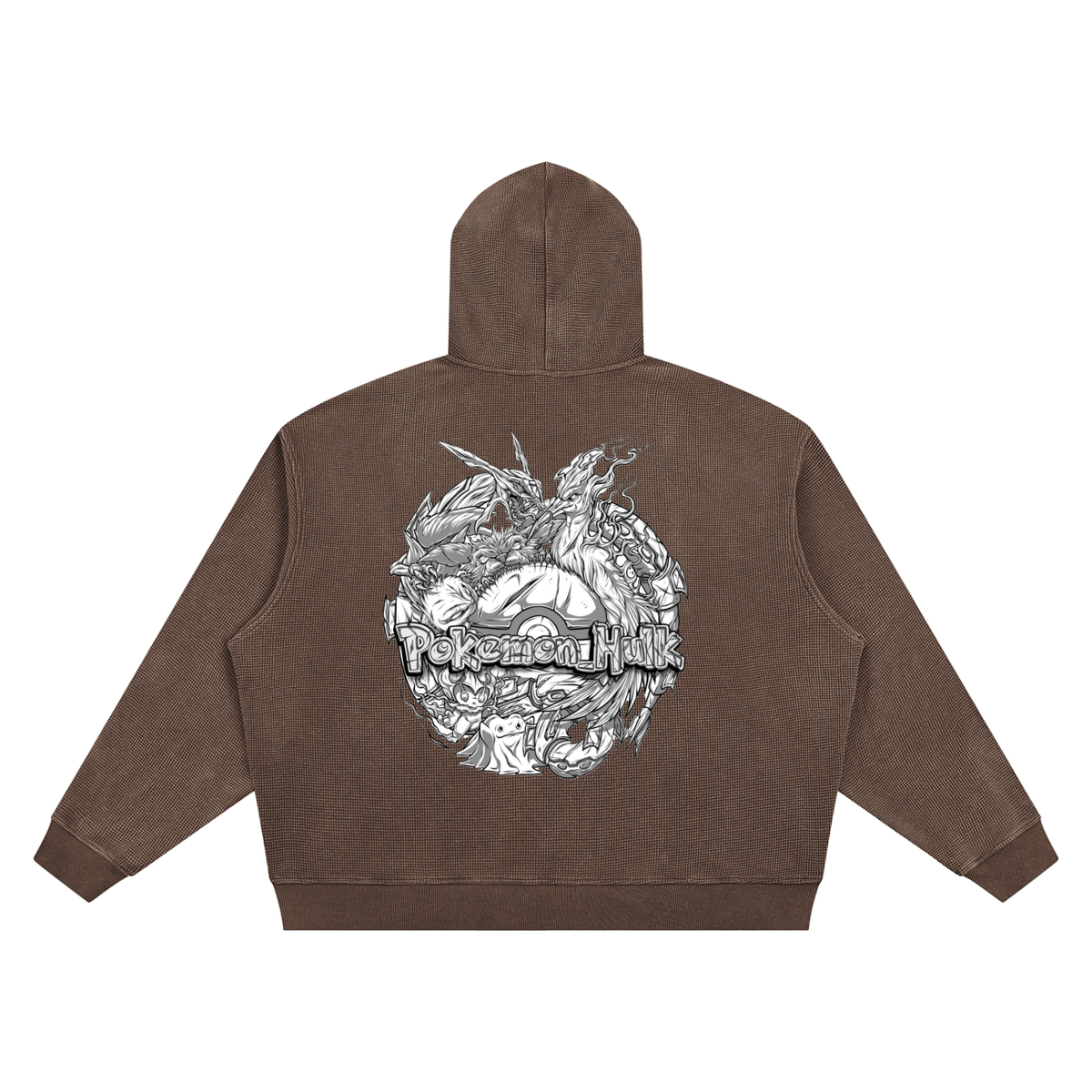 PHT Vintage Wash Waffle Boxy Hoodie B&W Logo