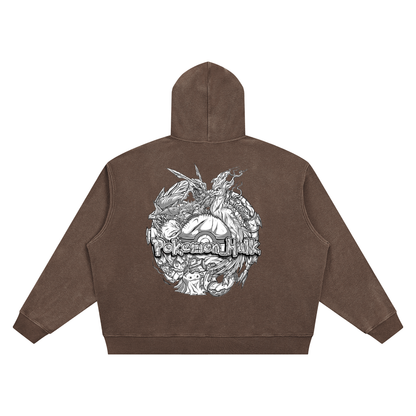 PHT Vintage Wash Waffle Boxy Hoodie B&W Logo