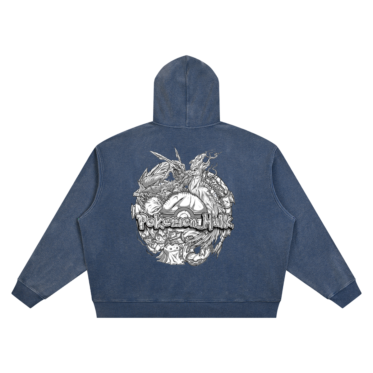 PHT Vintage Wash Waffle Boxy Hoodie B&W Logo