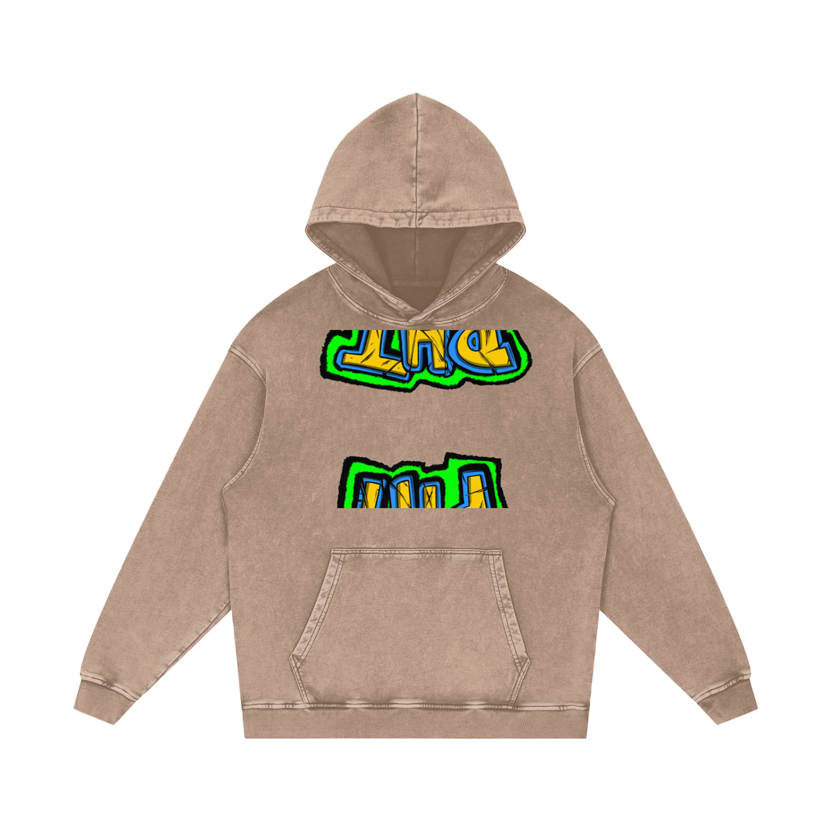 PHT Snow Washed Loose Cotton Hoodie B&W Logo