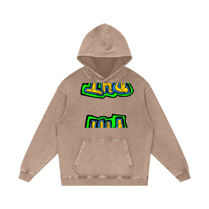 PHT Snow Washed Loose Cotton Hoodie B&W Logo