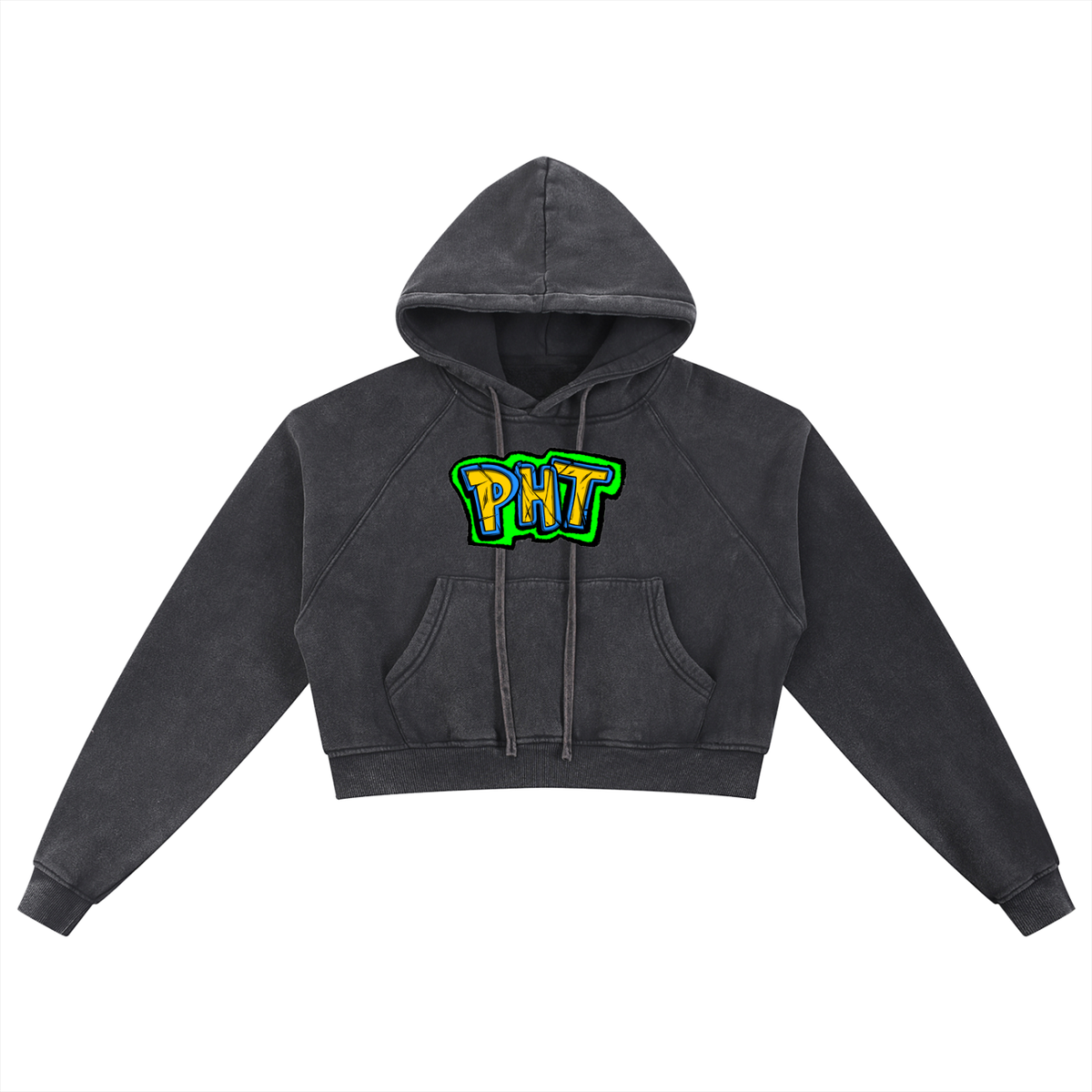 PHT Snow Washed Cropped Hoodie Colour Logo