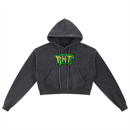 PHT Snow Washed Cropped Hoodie Colour Logo