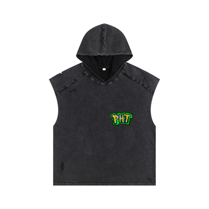 PHT Snow Washed Boxy Hooded Tank Top Colour logo