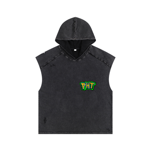 PHT Snow Washed Boxy Hooded Tank Top Colour logo