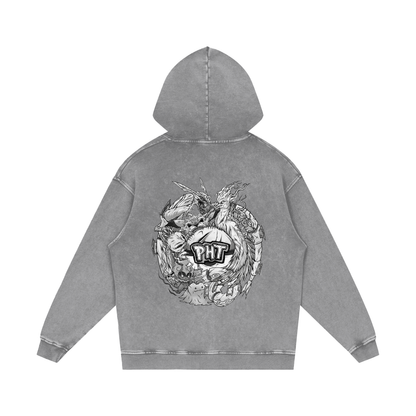 PHT Snow Washed Loose Cotton Hoodie B&W Logo