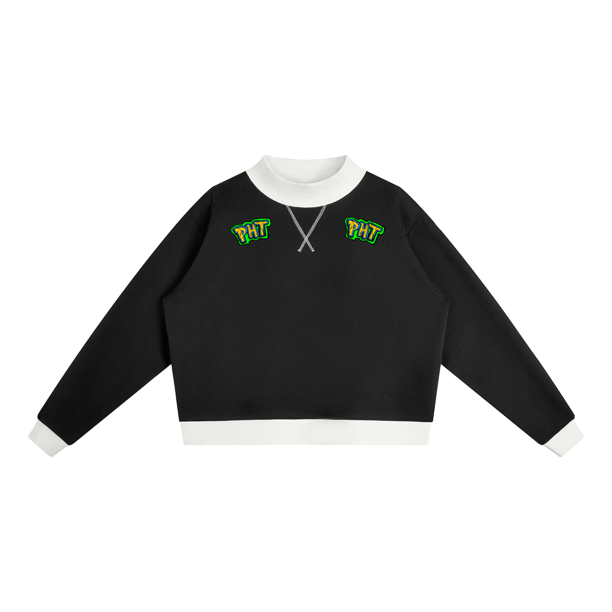 PHT Women’s Mock Neck Crewneck Sweatshirt B&W Logo