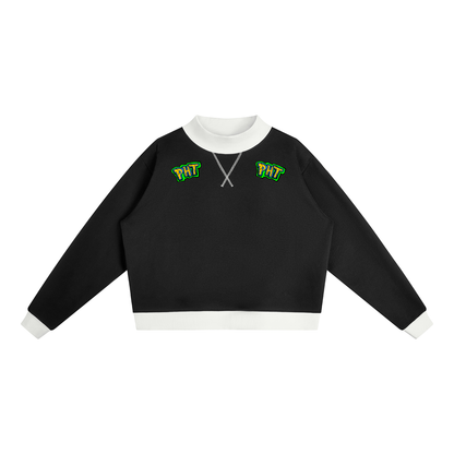 PHT Women’s Mock Neck Crewneck Sweatshirt B&W Logo