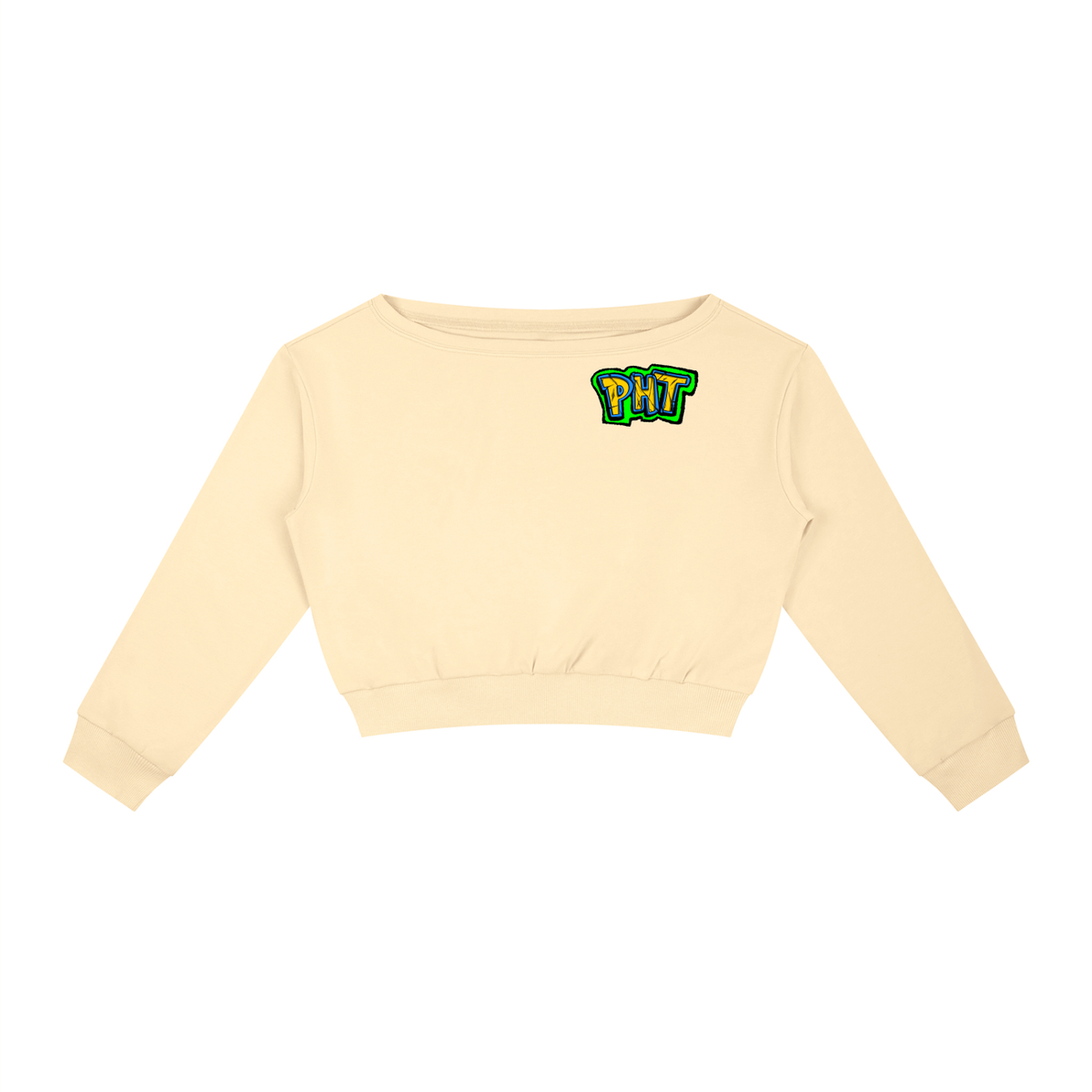 PHT Women's Off-Shoulder Sweatshirt B&W Logo