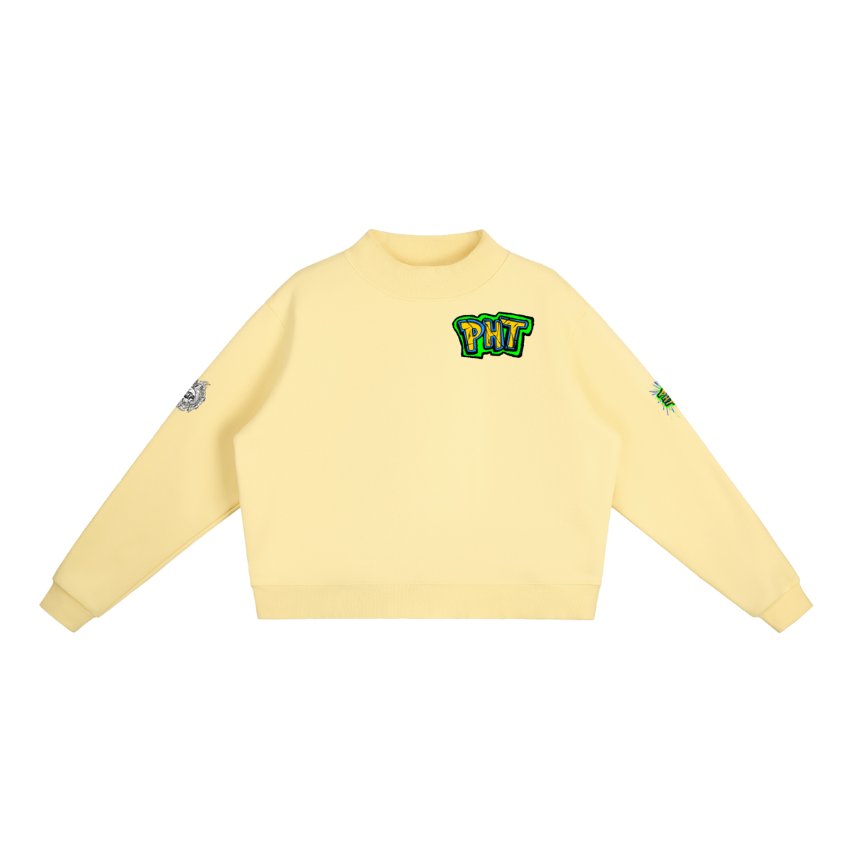 PHT Fleece Mock-Neck Crew Sweatshirt B&W Logo