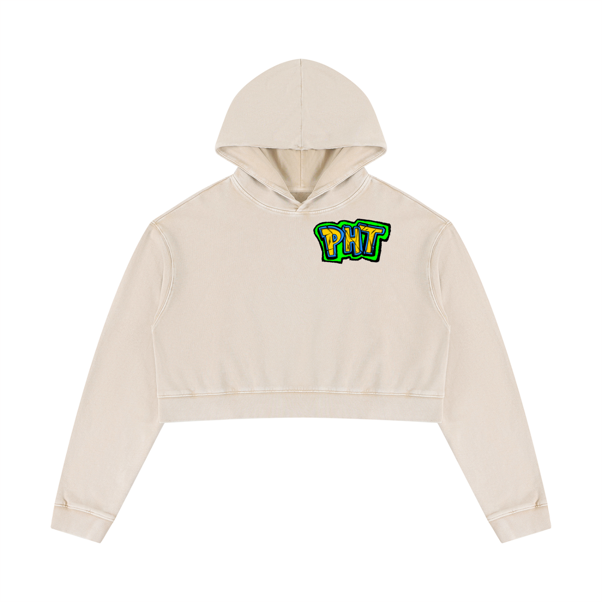 PHT Women’s Mineral Washed Crop Hoodie Colour Logo