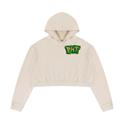 PHT Women’s Mineral Washed Crop Hoodie Colour Logo