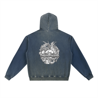 PHT Vintage Washed Gradient Fleece Hoodie B&W Logo