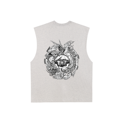 PHT Raw Edge Cotton Tank Top B&W Logo