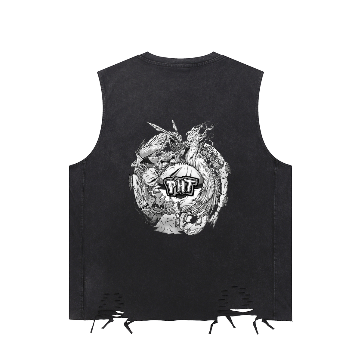 PHT Snow Washed Raw-Hem Tank Top B&W Logo