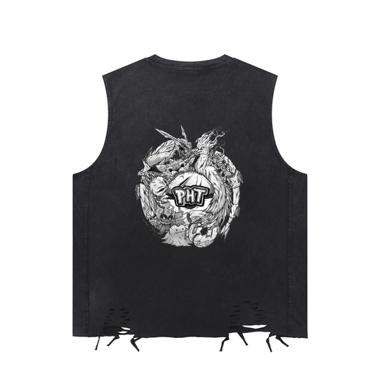 PHT Snow Washed Raw-Hem Tank Top B&W Logo