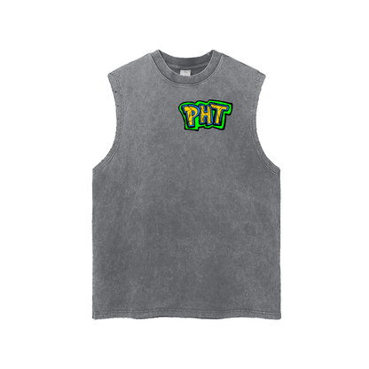 PHT Snow Washed Frayed Hem Tank Top Colour logo