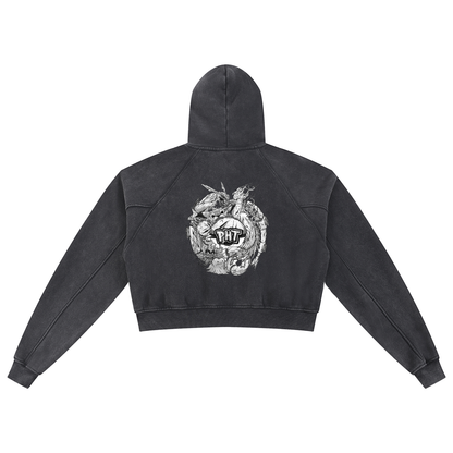 PHT Snow Washed Cropped Hoodie B&W Logo